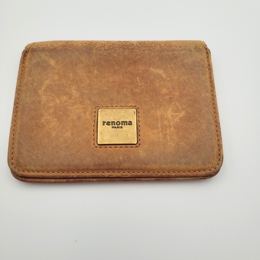 Renoma Paris Vintage Leather ID Wallet Brown Bifold Distressed Card Case Small